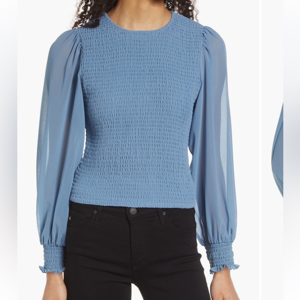 Nordstrom Powder Blue Smocked Blouse - Picture 4 of 14